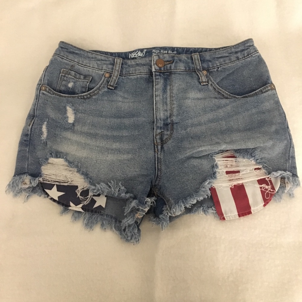 Mossimo Distressed JeanShorts AmericanFlagPockets